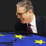 Starmer smiling over EU flag