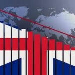 Union Flag and graph of decline over world map